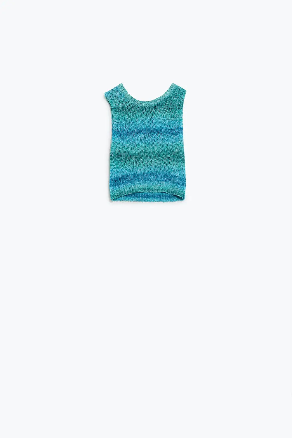 Knitted Tints of Blue Sleeveless Sweater With Stripes and Crew Neckline - BLUE / ONE - Sweaters