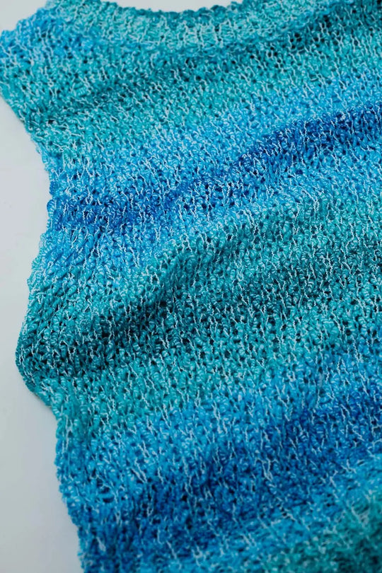 Knitted Tints of Blue Sleeveless Sweater With Stripes and Crew Neckline - BLUE / ONE - Sweaters