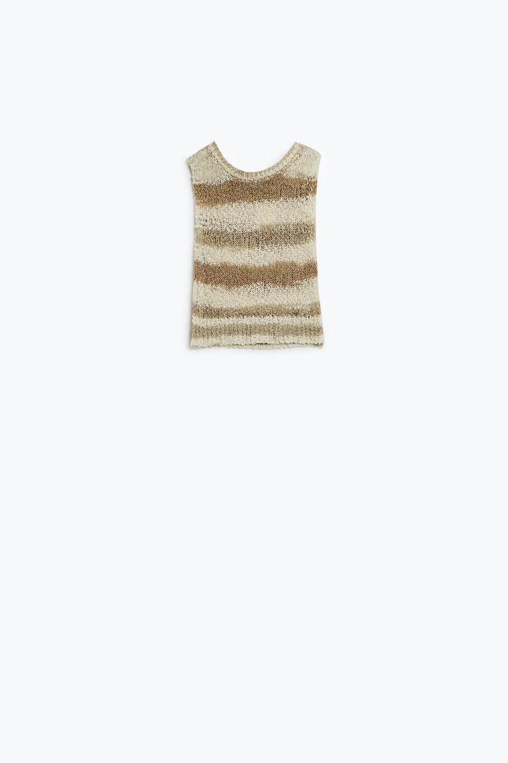Knitted Tints of Beige Sleeveless Sweater With Stripes and Crew Neckline - BEIGE / ONE - Sweaters