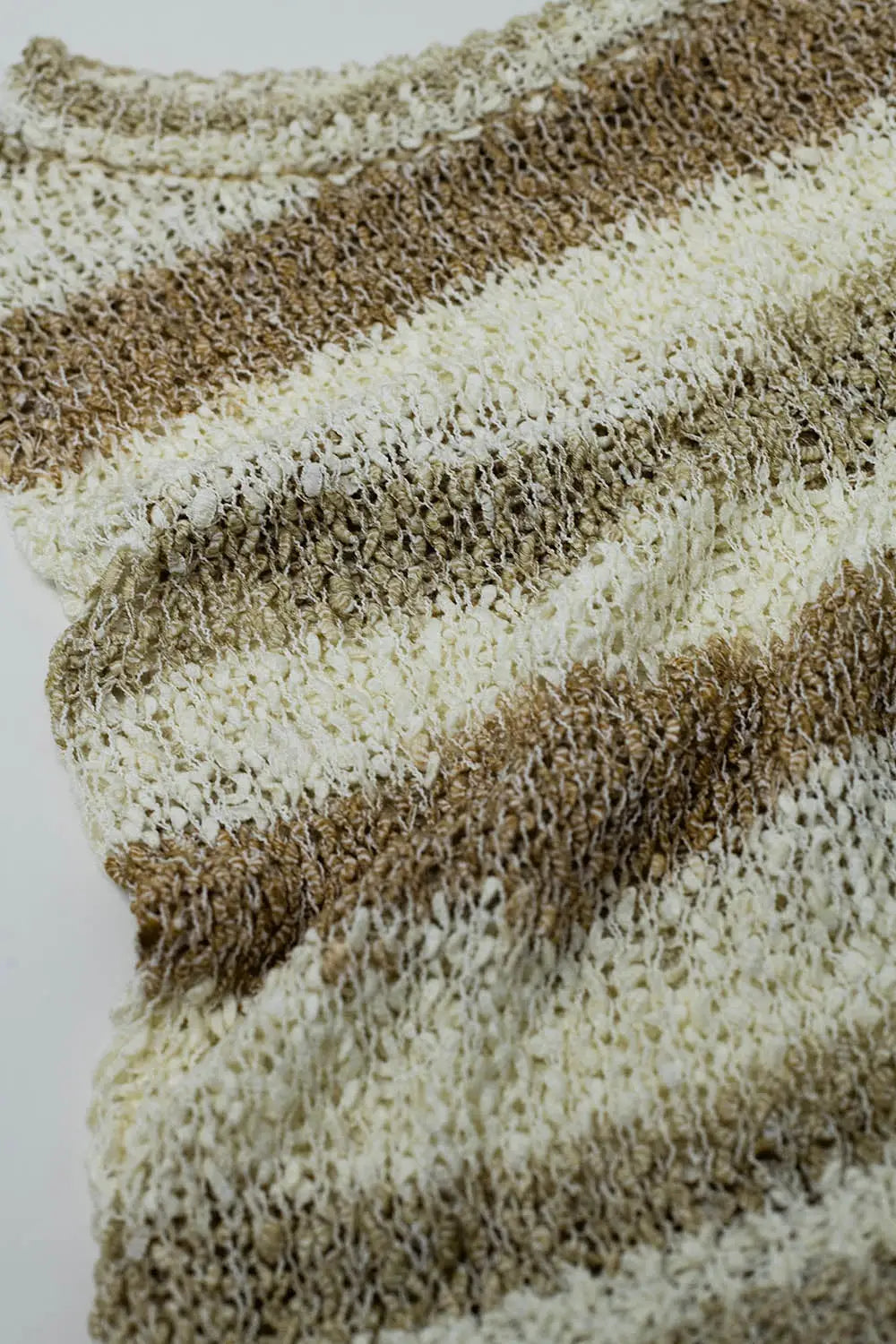 Knitted Tints of Beige Sleeveless Sweater With Stripes and Crew Neckline - BEIGE / ONE - Sweaters