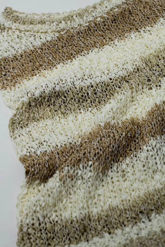 Knitted Tints of Beige Sleeveless Sweater With Stripes and Crew Neckline - BEIGE / ONE - Sweaters