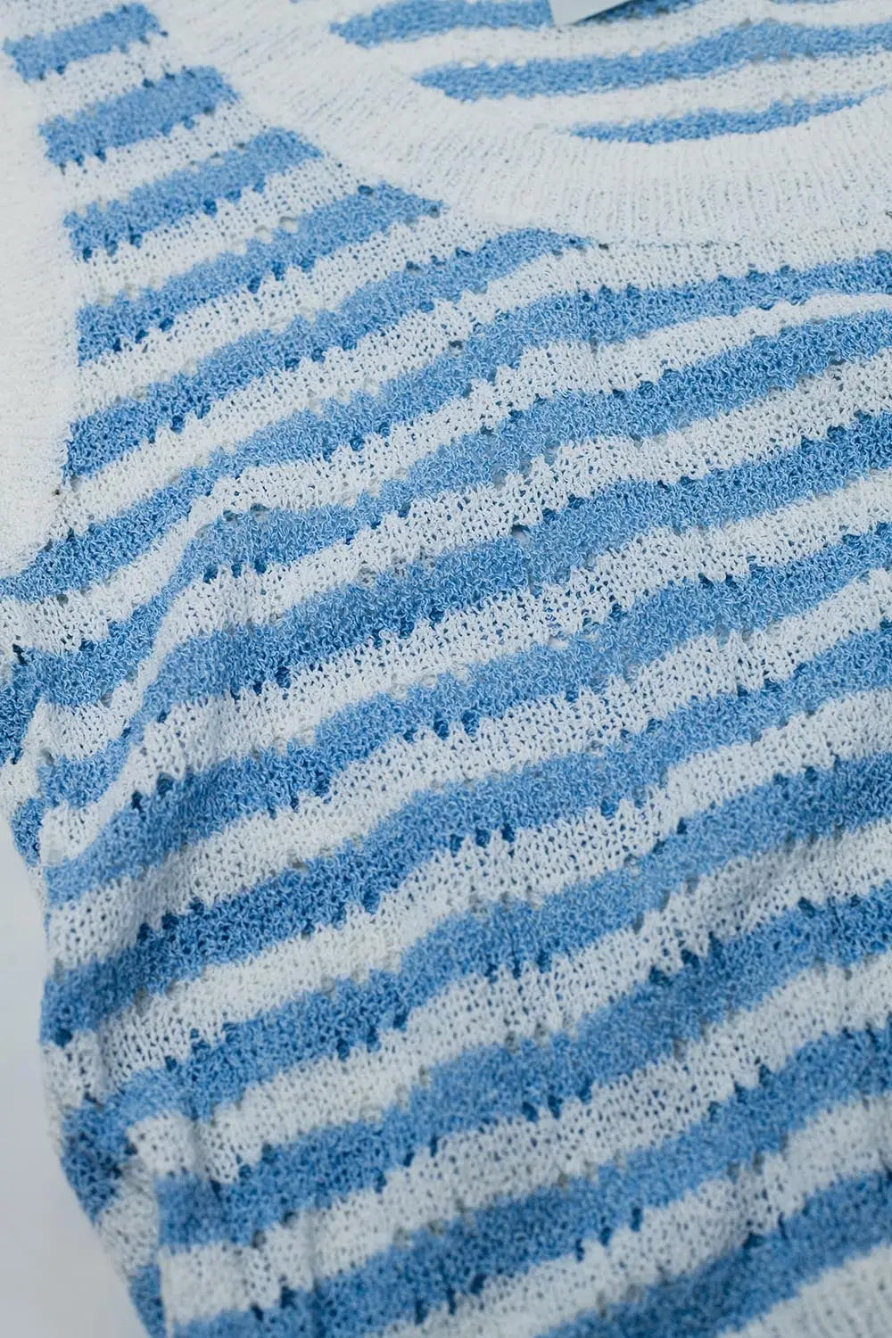 Open Knit Cropped Striped Sleeveless sweater in Blue and White - BLUE / ONE - Sweaters