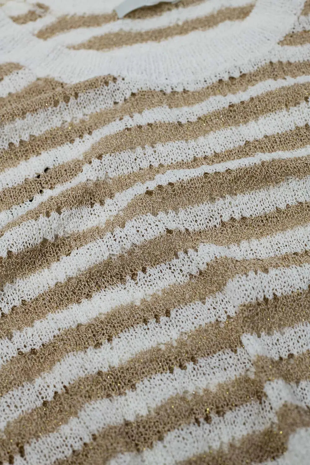 Open Knit Cropped Striped Sleeveless sweater in Brown and White - BEIGE / ONE - Sweaters
