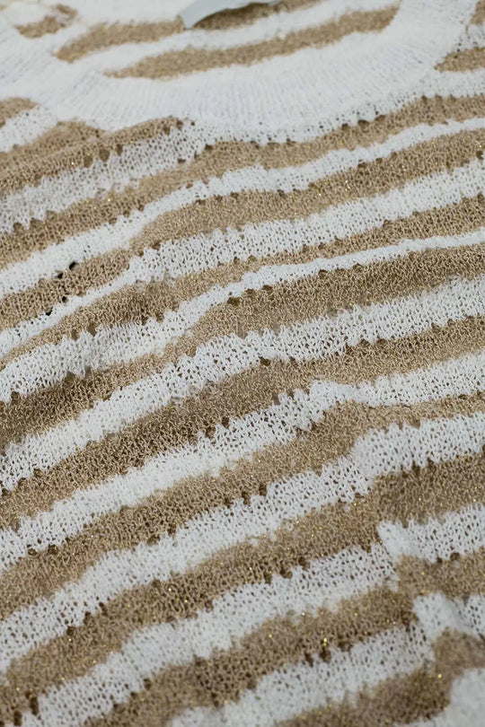 Open Knit Cropped Striped Sleeveless sweater in Brown and White - BEIGE / ONE - Sweaters