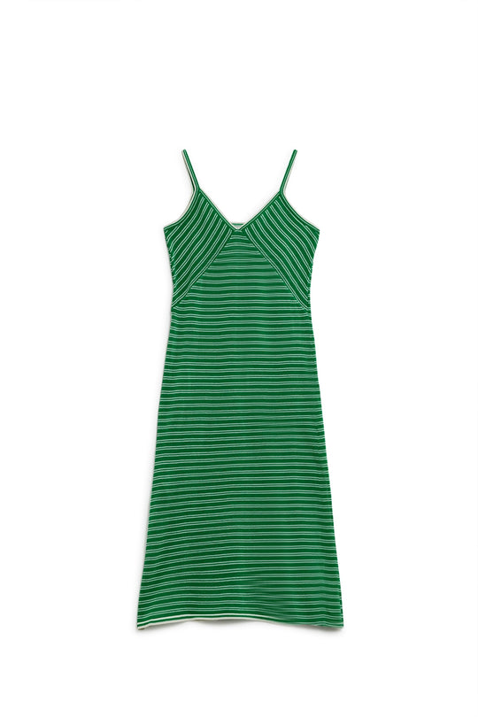 Green Midi Dress With Stripes And Spaghetti Straps