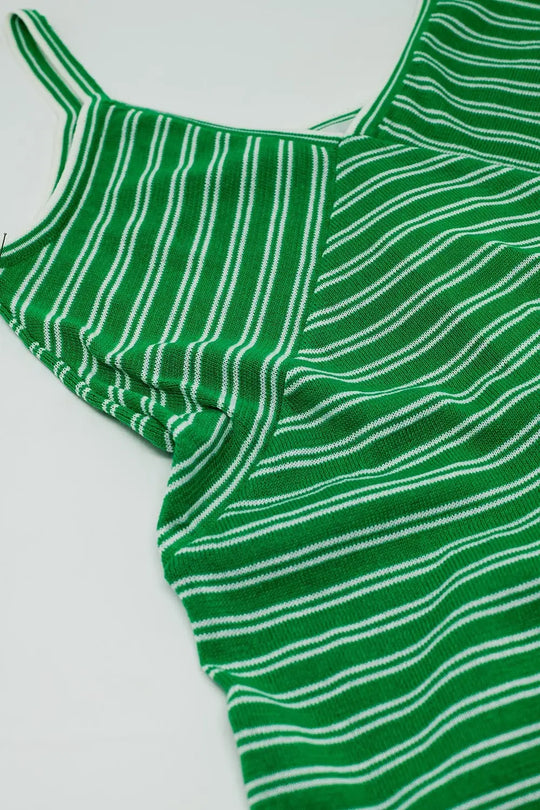 Green Midi Dress With Stripes And Spaghetti Straps - Dresses