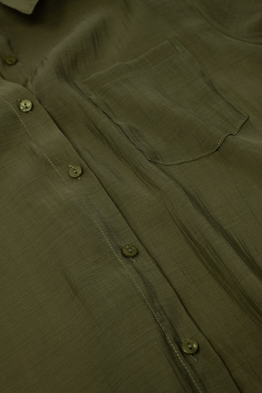 Kahki chiffon shirt with long sleeves and one chest pocket