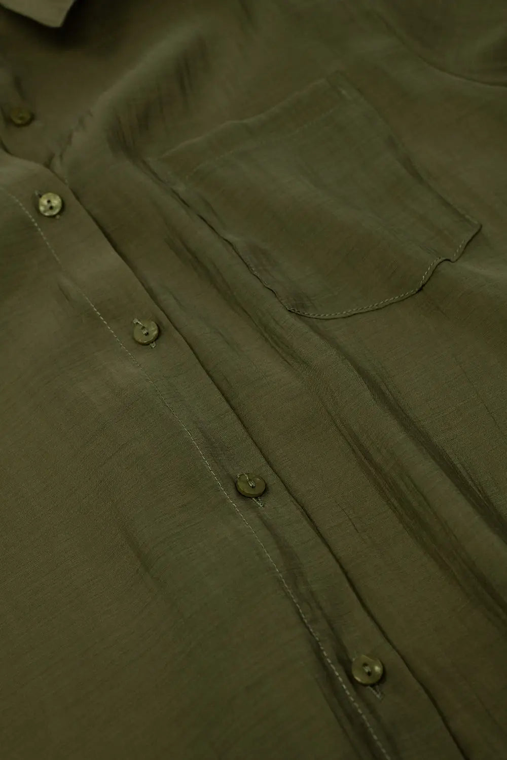 Kahki chiffon shirt with long sleeves and one chest pocket - Shirts
