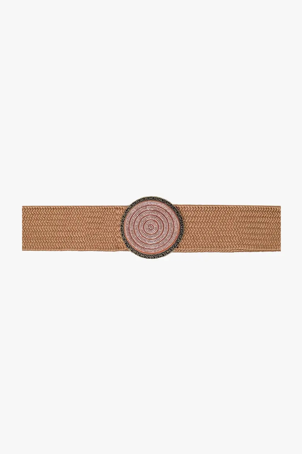 Pink woven belt with round buckle with rhinestones - BEIGE / ONE - Belts