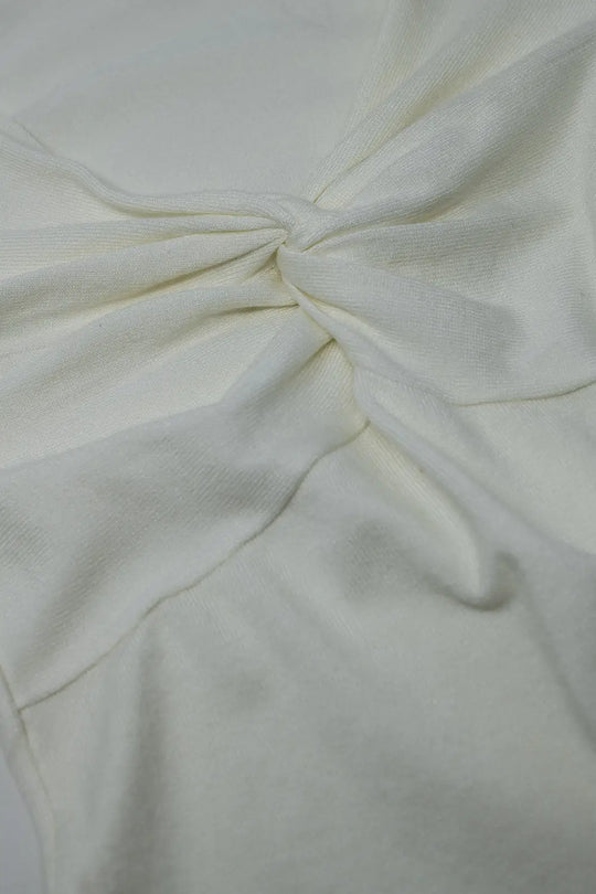 White Long Sleeve Shirt With Knot Detail and V-neck - Sweaters