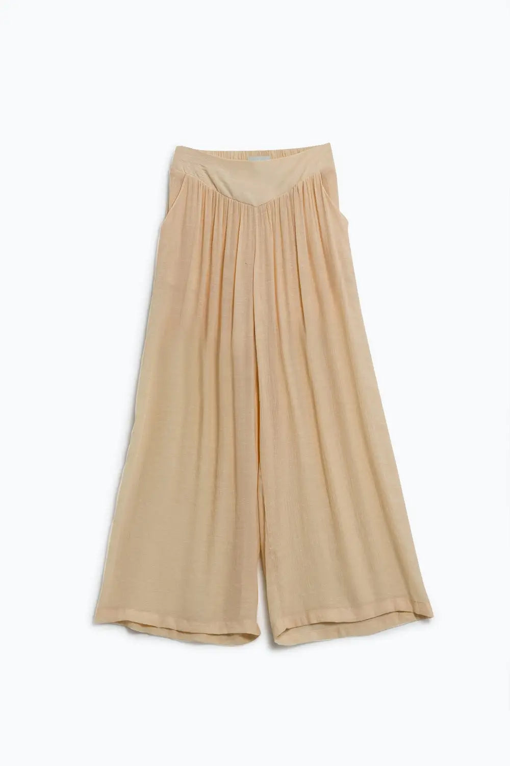 Beige Palazzo style Pants With Side Pockets And Thick Waist Band - Pants