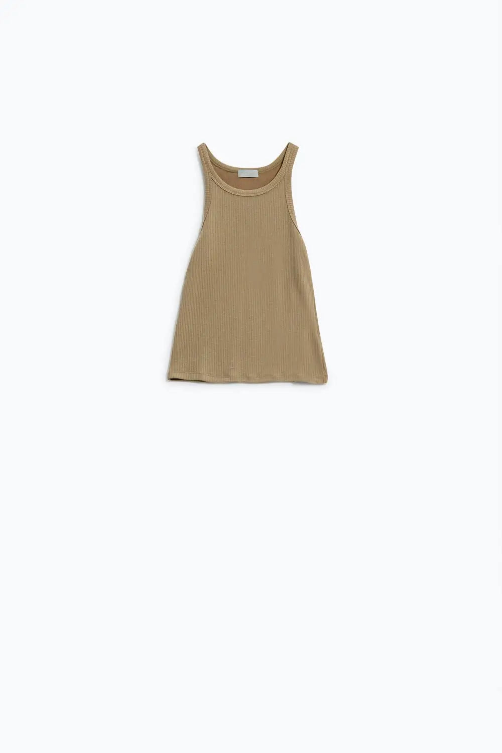 Sleeveless beige Top With Ribbed Details - T-Shirts