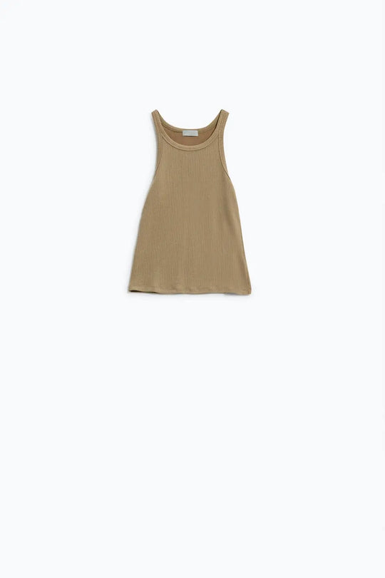 Sleeveless beige Top With Ribbed Details - T-Shirts