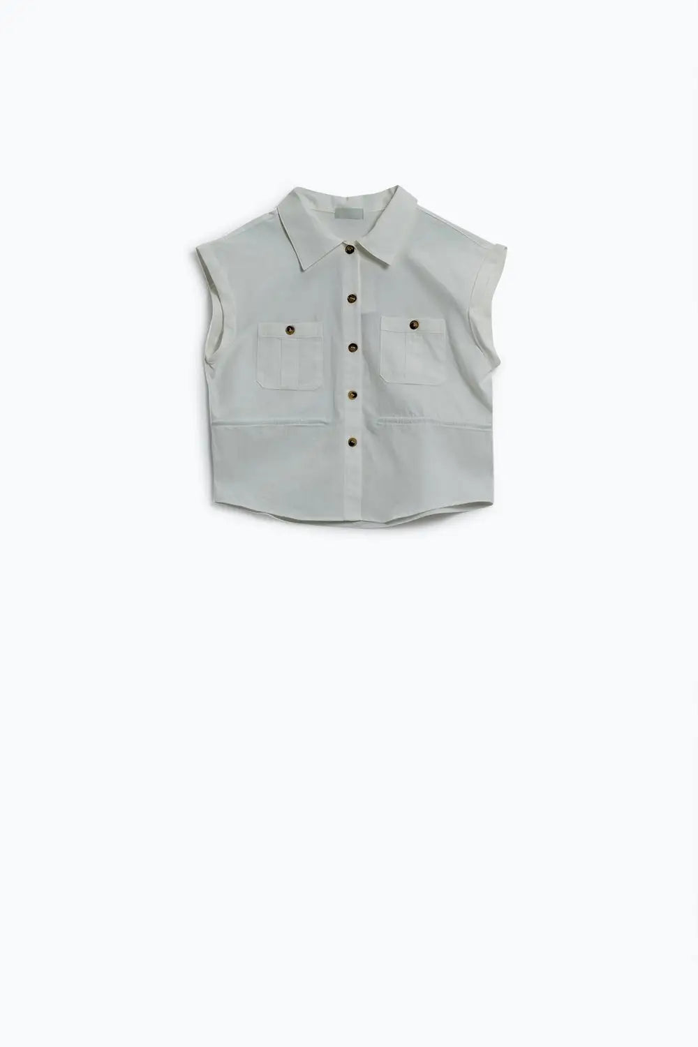 Button Up White Shirt With Chest Pockets - Shirts