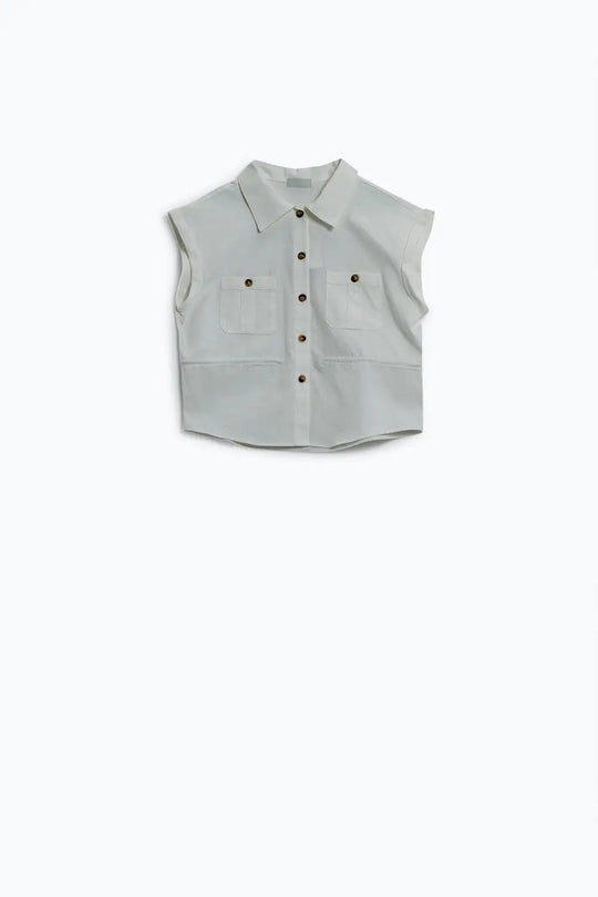 Button Up White Shirt With Chest Pockets - Shirts