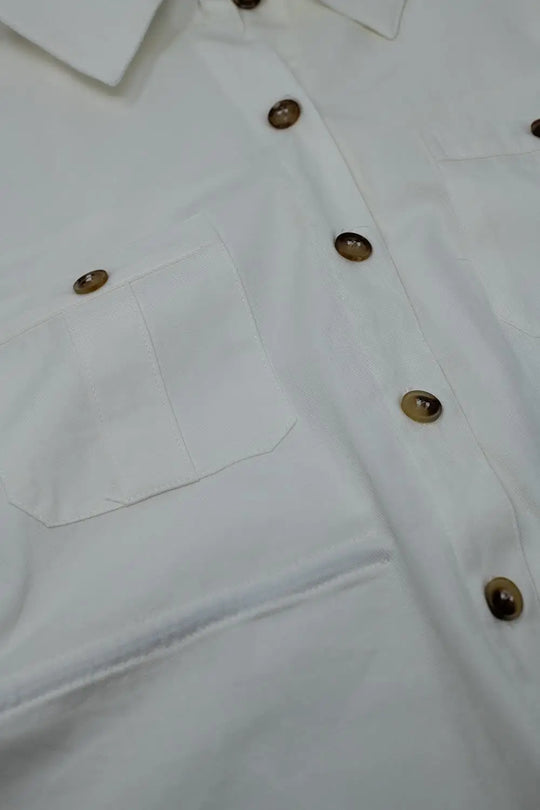 Button Up White Shirt With Chest Pockets - Shirts