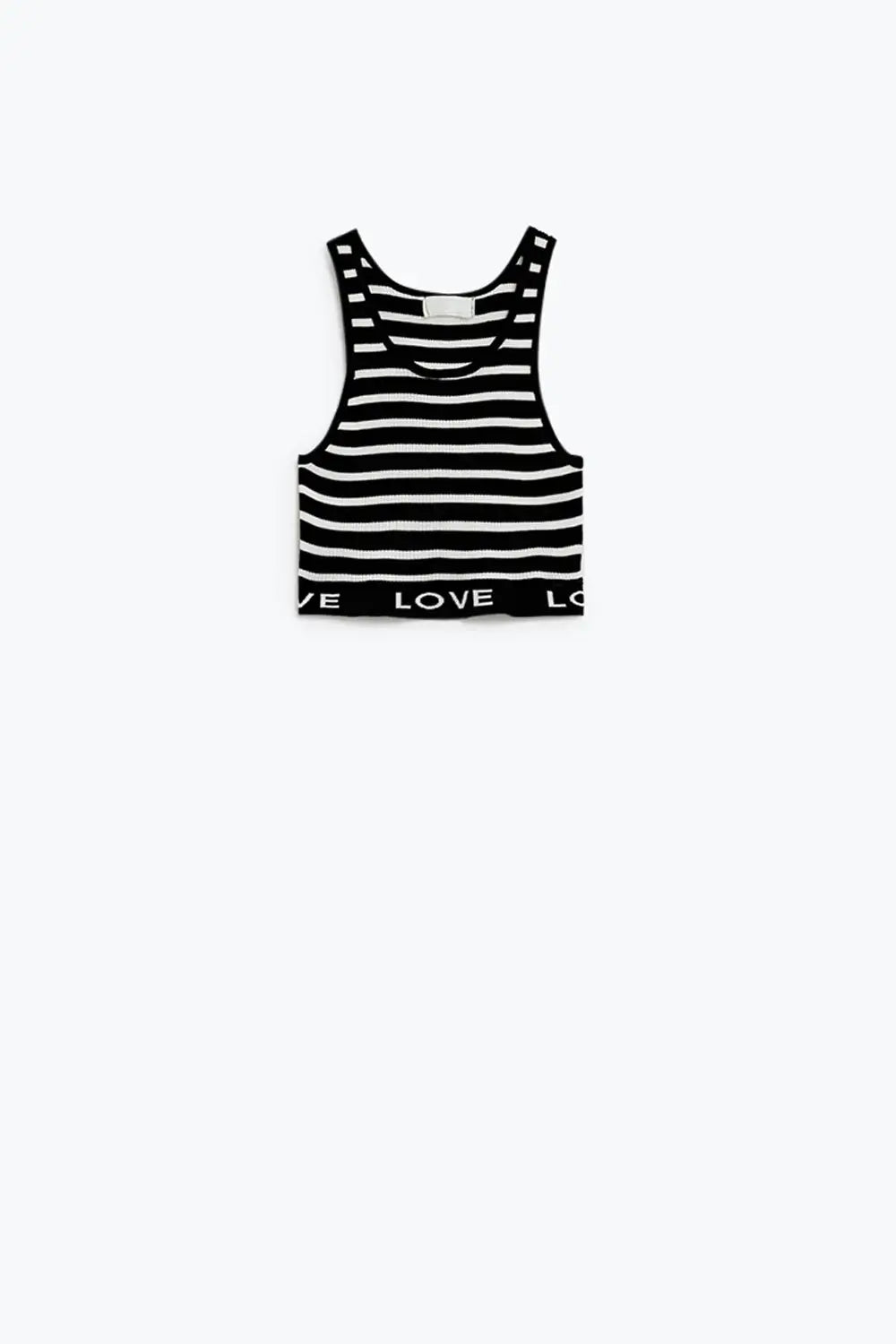Striped Cropped Top with Love Text in black - BLACK / ONE - Tops