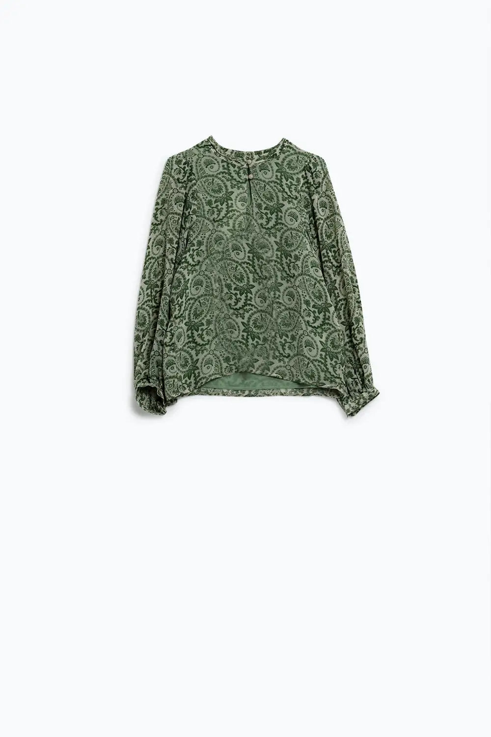 Green chiffon Blouse With Floral Print And Long Balloon Sleeves - Shirts