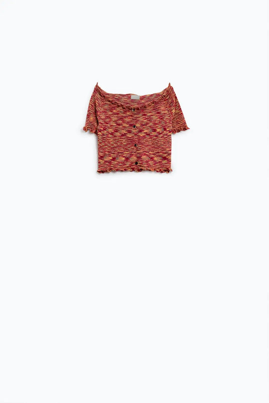 Off The Shoulder Cropped Knitted Top in Rust Melange - Tops Sweaters