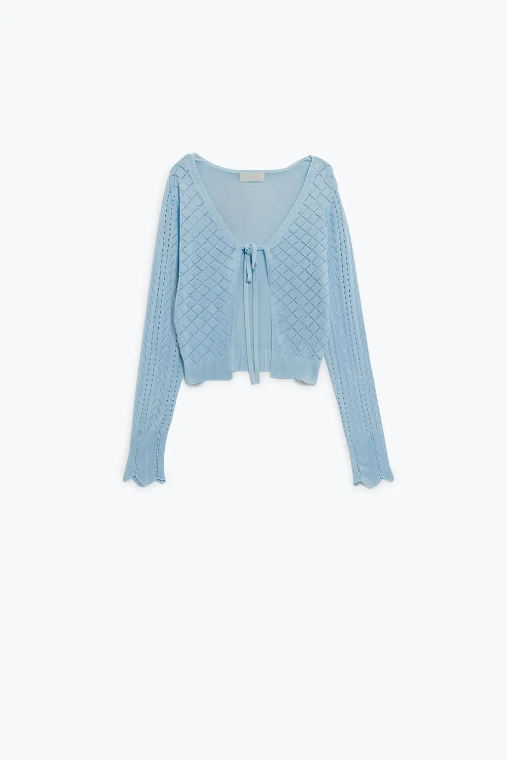 Baby Blue Cardigan with Argyle Print and Tie Closing - BLUE / ONE - Cardigans