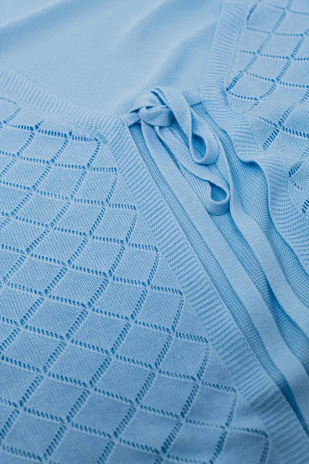 Baby Blue Cardigan with Argyle Print and Tie Closing - BLUE / ONE - Cardigans