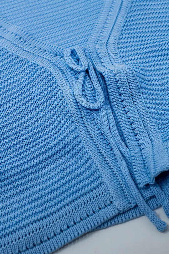 Long Bell Sleeve Knitted Cardigan in blue With knot detail - BLUE / ONE - Cardigans