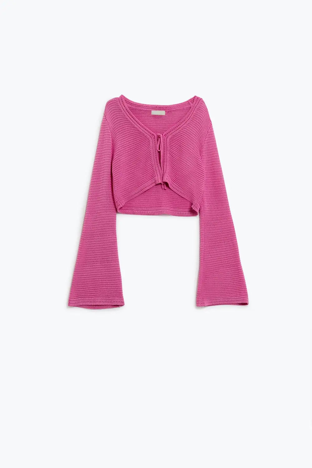 Long Bell Sleeve Knitted Cardigan in fuchsia With knot detail - PINK / ONE - Cardigans
