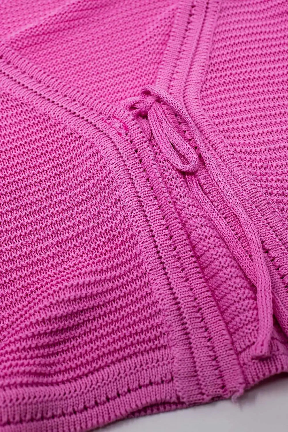 Long Bell Sleeve Knitted Cardigan in fuchsia With knot detail - PINK / ONE - Cardigans