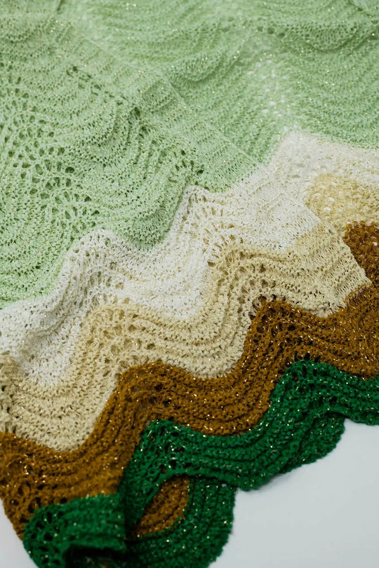 Short knitted cardigan with angel sleeves and wave multicolor detail in green - GREEN / ONE - Cardigans