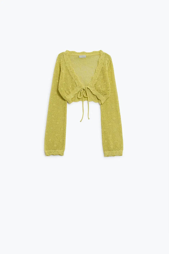 Yellow short crochet cardigan with lurex detail - YELLOW / ONE - Cardigans