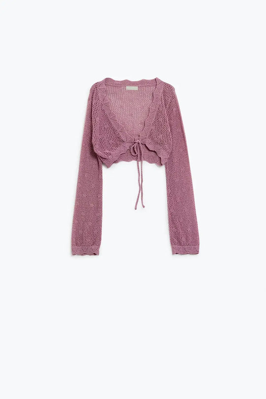 lilac short crochet cardigan with lurex detail - PINK / ONE - Cardigans