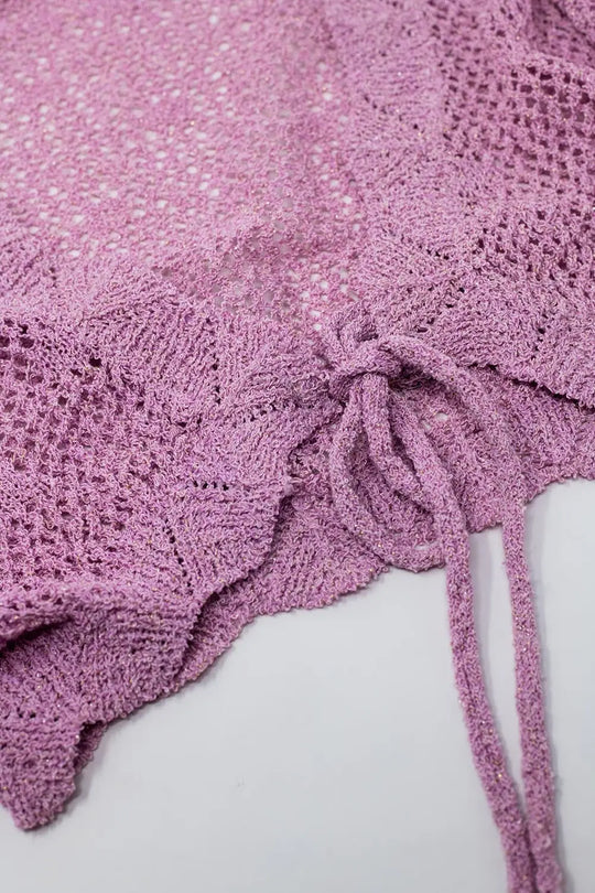 lilac short crochet cardigan with lurex detail - PINK / ONE - Cardigans