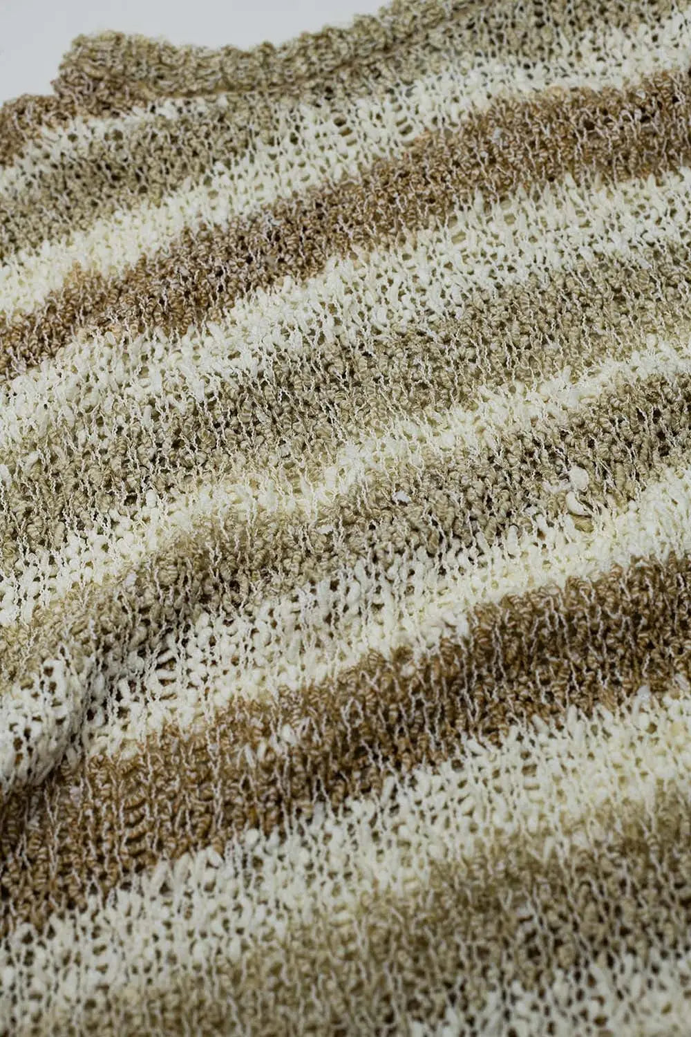Open Knit Stripey Crew Neck Sweater in Shades of Brown - BEIGE / ONE - Sweaters