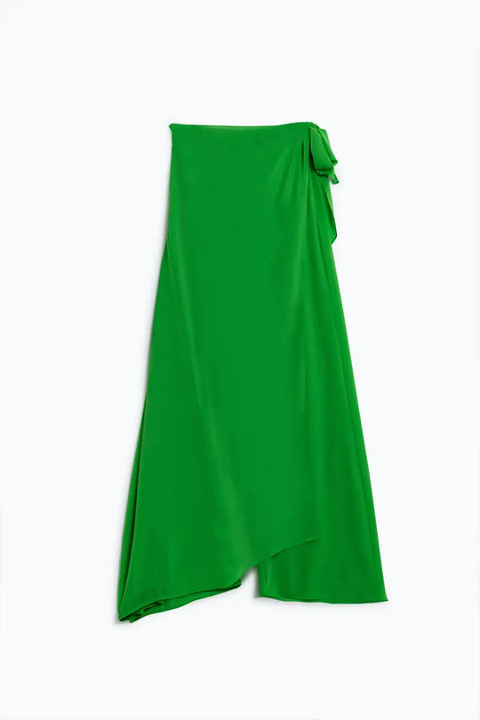Wide green Pants Overlay Skirt Tied At The Side - Pants