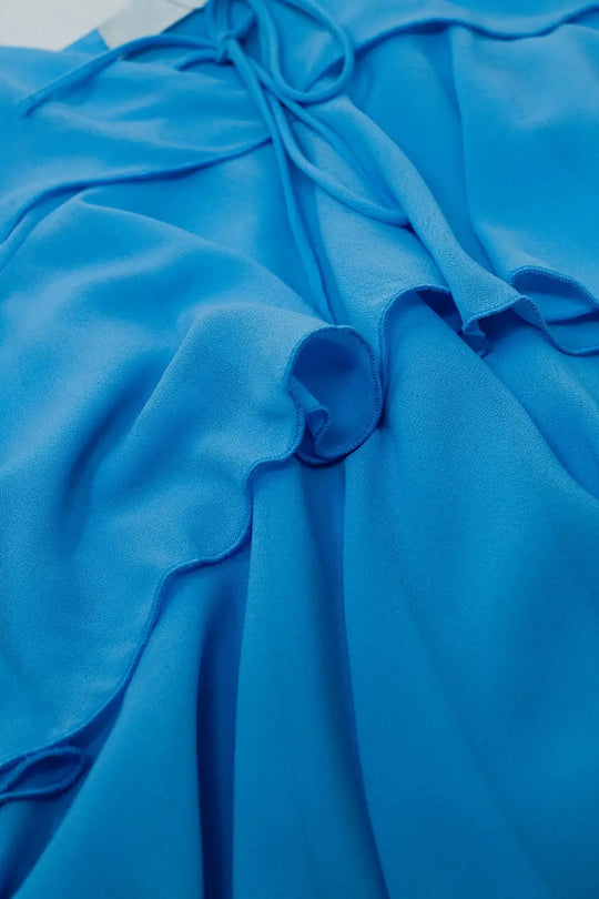 Ruffle Top WIth Thin straps in Blue - Tops