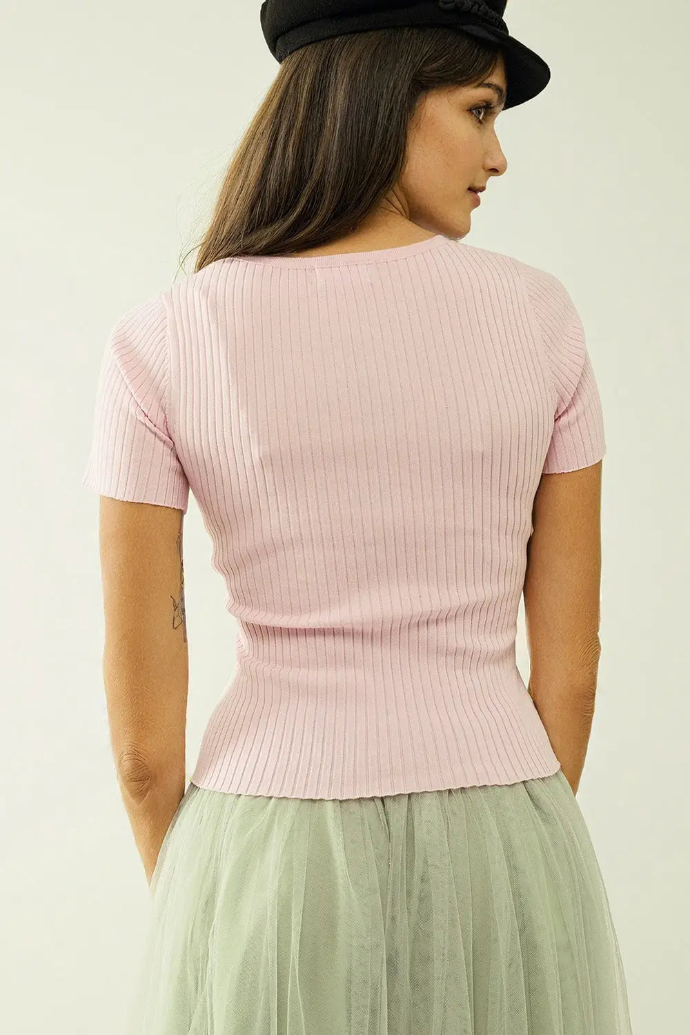 Pink sweater with crossed front and V-neck - Sweaters