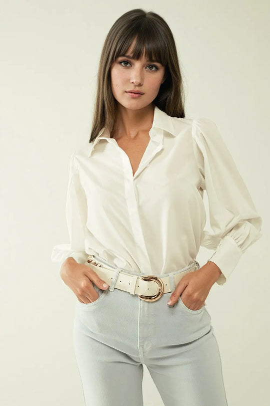 Basic poplin White shirt with balloon long sleeves - Shirts