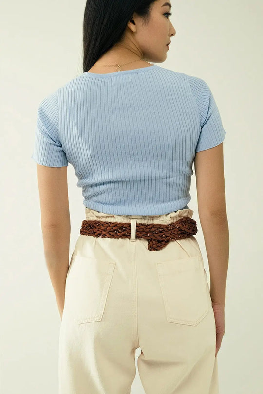 Blue sweater with crossed front and V-neck - Sweaters