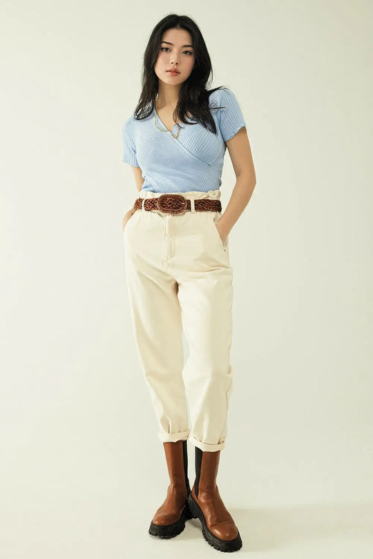 Blue sweater with crossed front and V-neck - Sweaters
