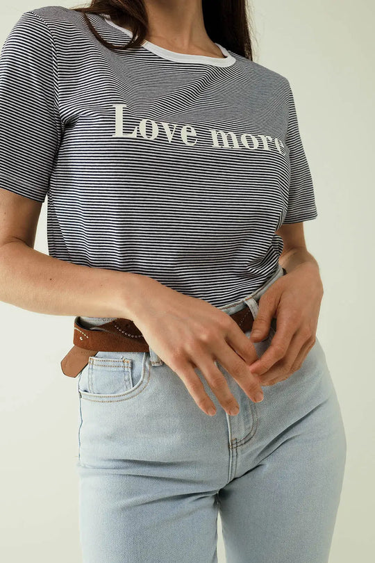 White T-shirt with black stripes and Love More texted - T-Shirts