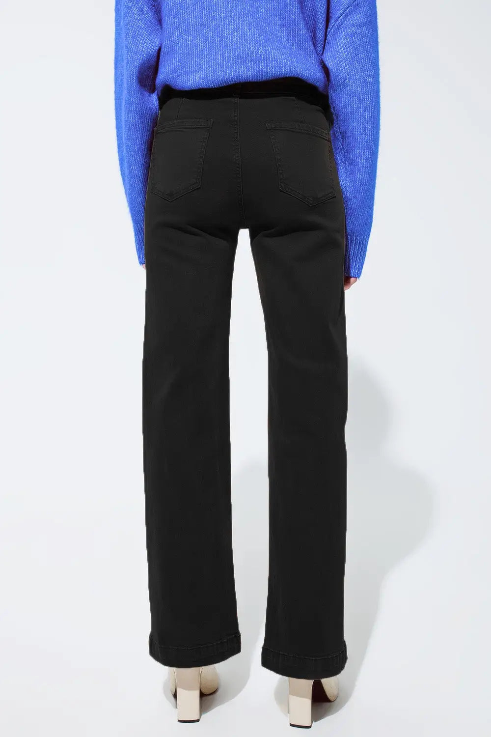 high waisted front pockets flare jeans in black - Colored Jeans