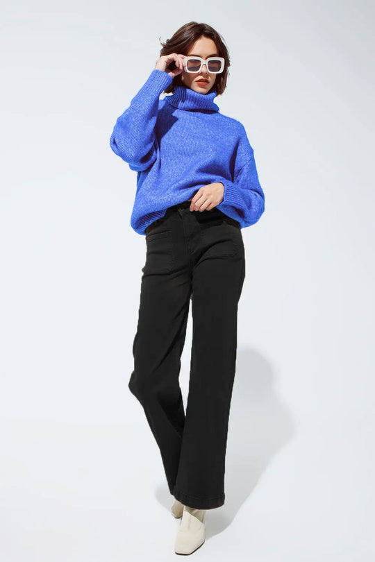 high waisted front pockets flare jeans in black - Colored Jeans
