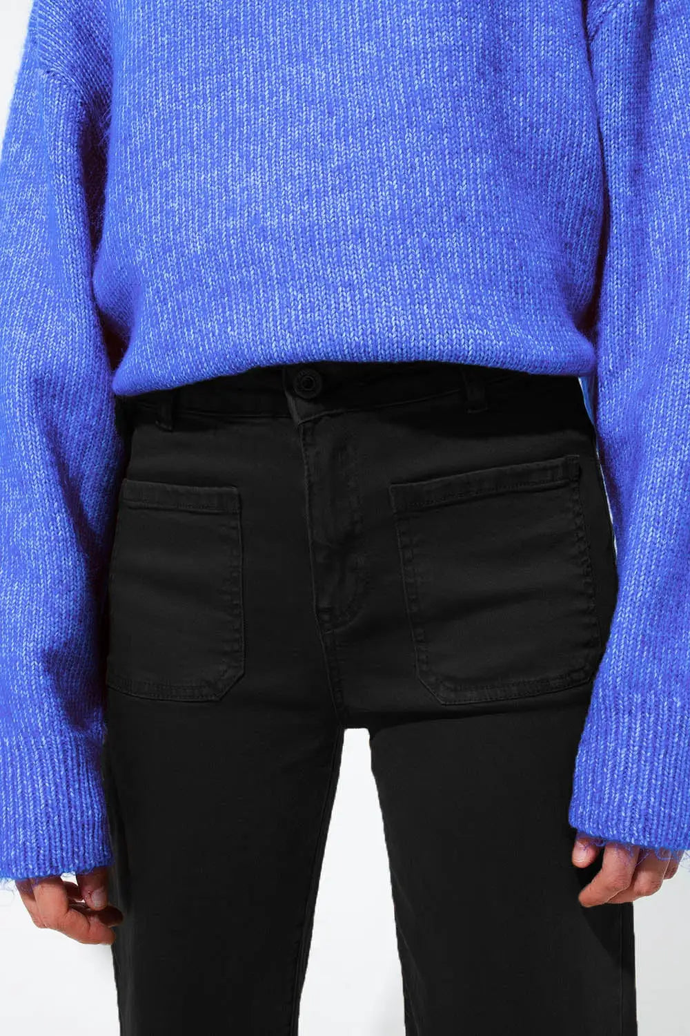 high waisted front pockets flare jeans in black - Colored Jeans