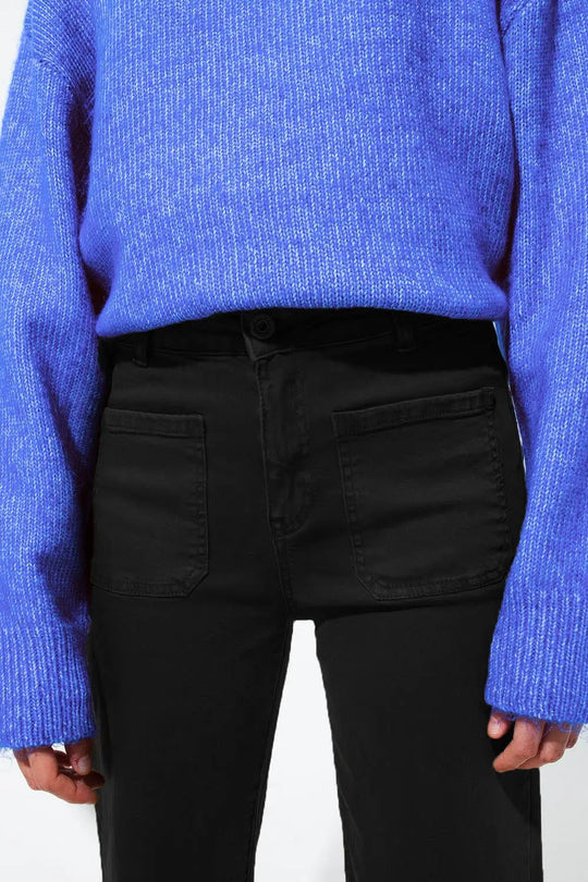 high waisted front pockets flare jeans in black - Colored Jeans