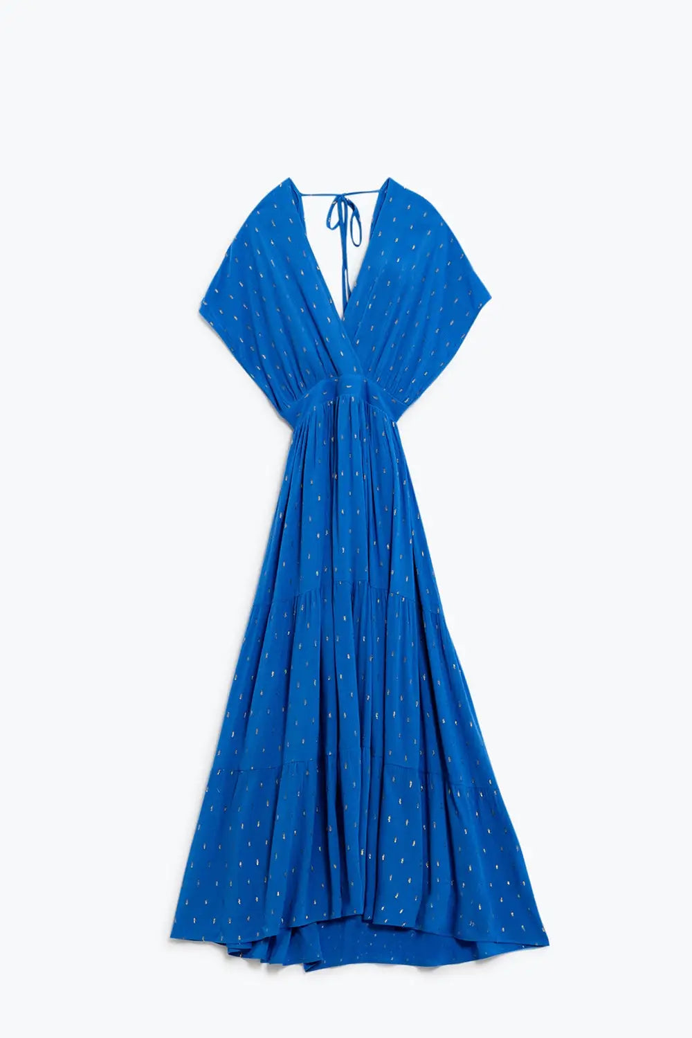 loose maxi blue dress sith golden details - Dresses