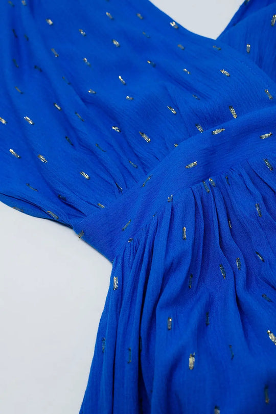 loose maxi blue dress sith golden details - Dresses