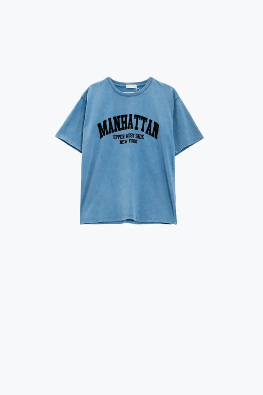 Blue relaxed T-shirt with manhattan text - BLUE / ONE - T-Shirts