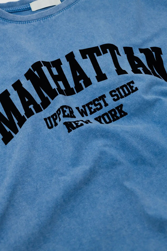 Blue relaxed T-shirt with manhattan text - BLUE / ONE - T-Shirts