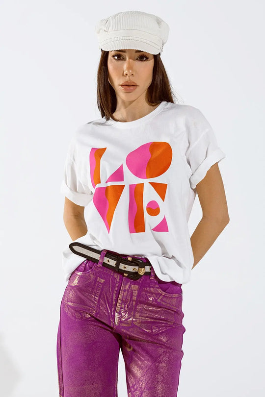 T-shirt with LOVE art deco digital print in white - WHITE / ONE - T-Shirts