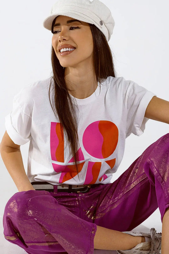 T-shirt with LOVE art deco digital print in white - WHITE / ONE - T-Shirts